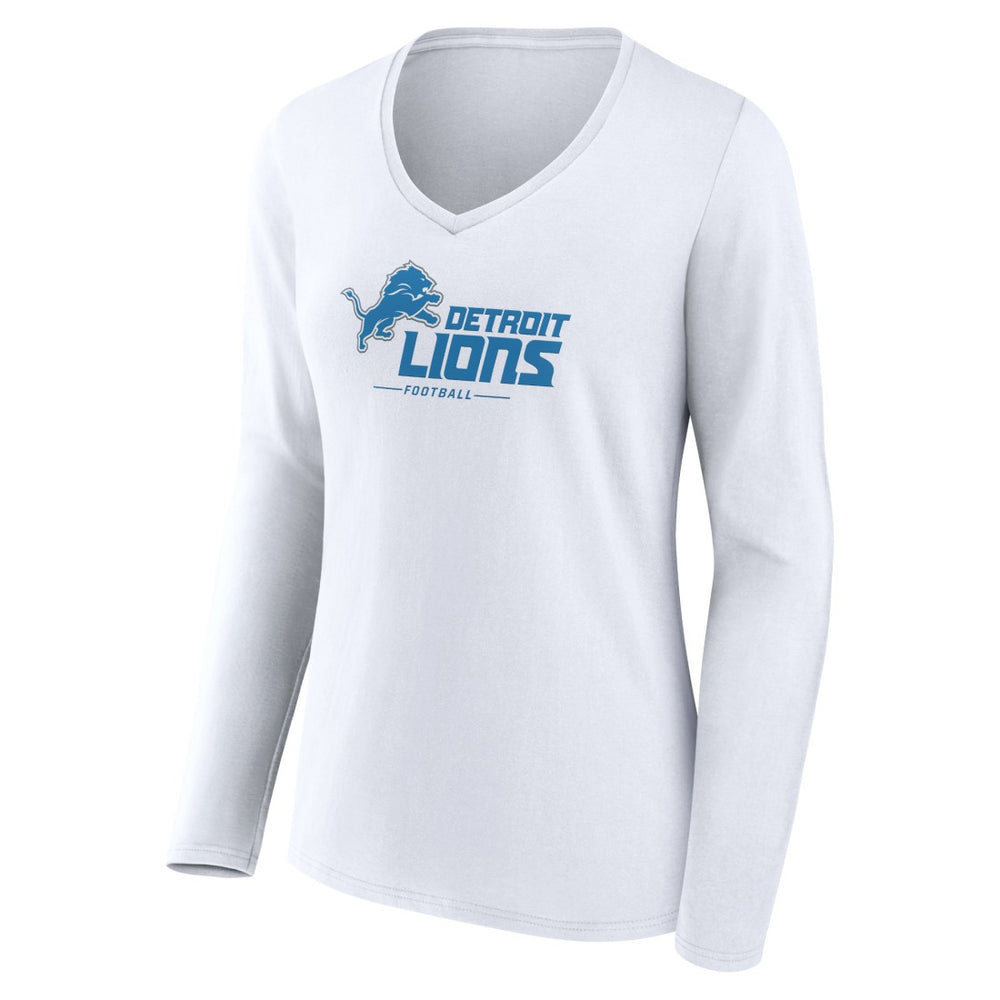 Detroit Lions Women's Logo Team Lockup Long Sleeve V-Neck T-Shirt | NFL Discount