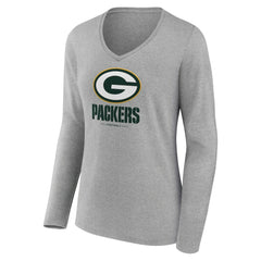 Green Bay Packers Women's Logo Team Lockup Long Sleeve V-Neck T-Shirt | NFL Hot