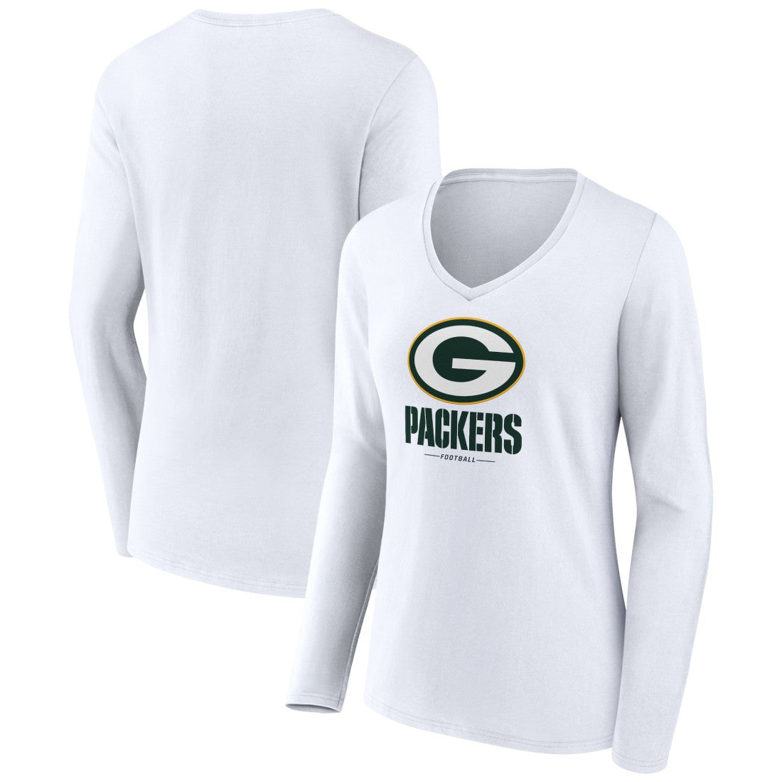 Green Bay Packers Women's Logo Team Lockup Long Sleeve V-Neck T-Shirt | NFL Online