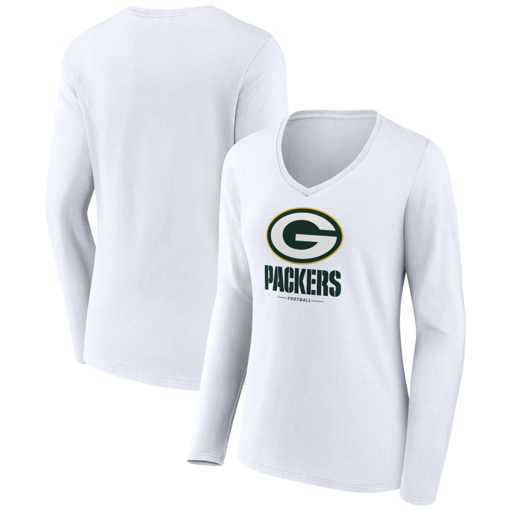 Green Bay Packers Women's Logo Team Lockup Long Sleeve V-Neck T-Shirt | NFL Online