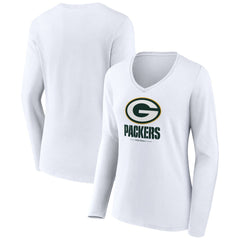 Green Bay Packers Women's Logo Team Lockup Long Sleeve V-Neck T-Shirt | NFL Online
