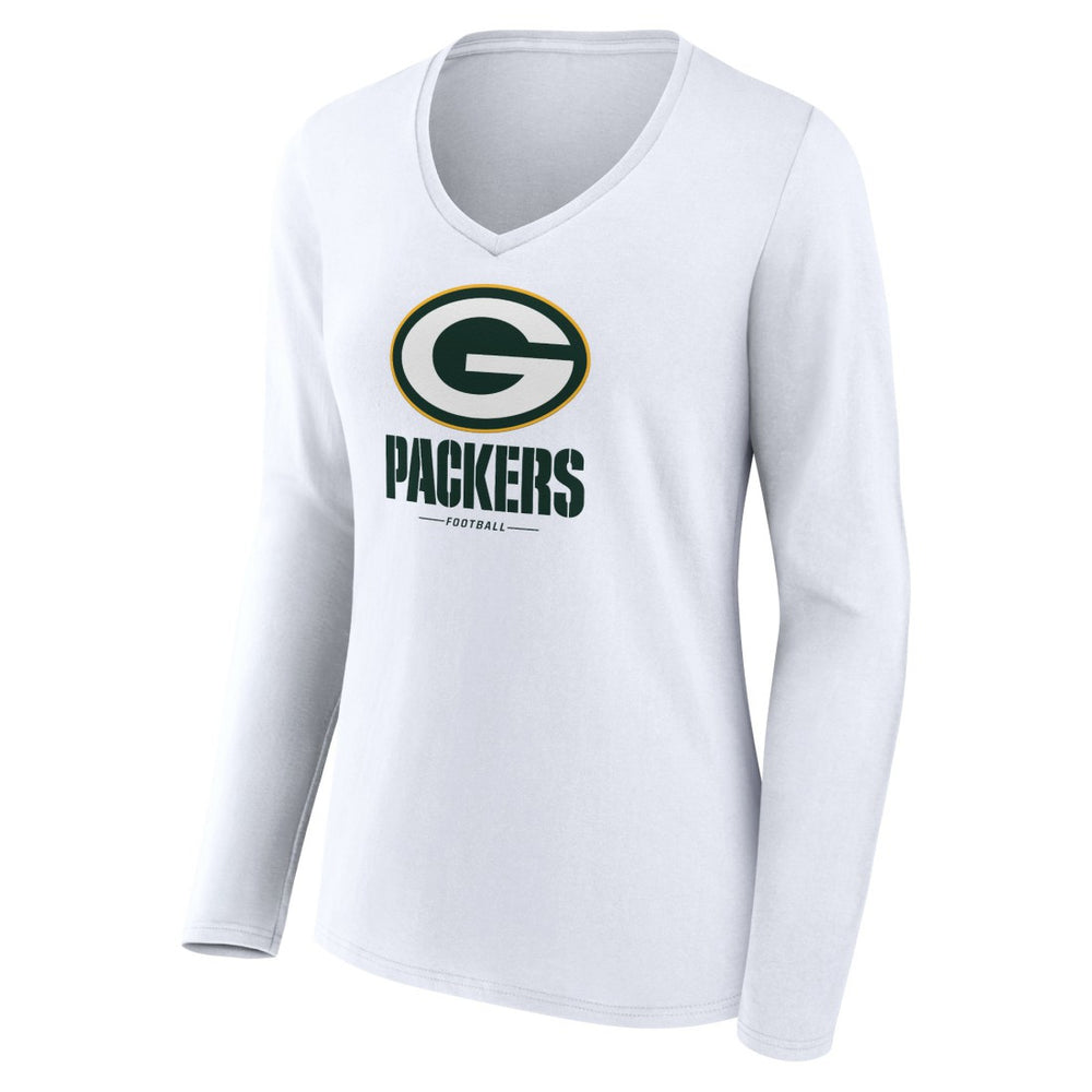 Green Bay Packers Women's Logo Team Lockup Long Sleeve V-Neck T-Shirt | NFL Online