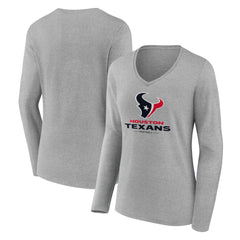 Houston Texans Women's Logo Team Lockup Long Sleeve V-Neck T-Shirt | NFL Hot