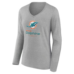 Miami Dolphins Women's Logo Team Lockup Long Sleeve V-Neck T-Shirt | NFL Discount
