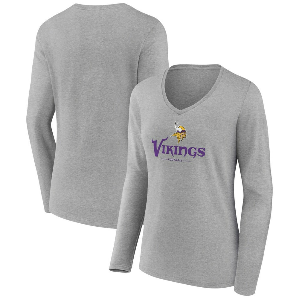 Minnesota Vikings Women's Logo Team Lockup Long Sleeve V-Neck T-Shirt | NFL Discount