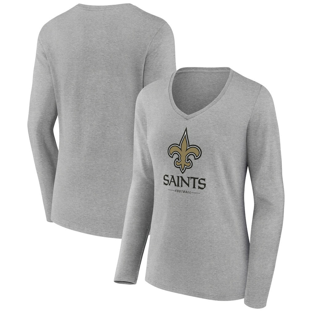 New Orleans Saints Women's Logo Team Lockup Long Sleeve V-Neck T-Shirt | NFL Discount
