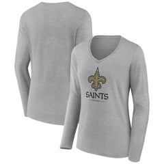 New Orleans Saints Women's Logo Team Lockup Long Sleeve V-Neck T-Shirt | NFL Discount