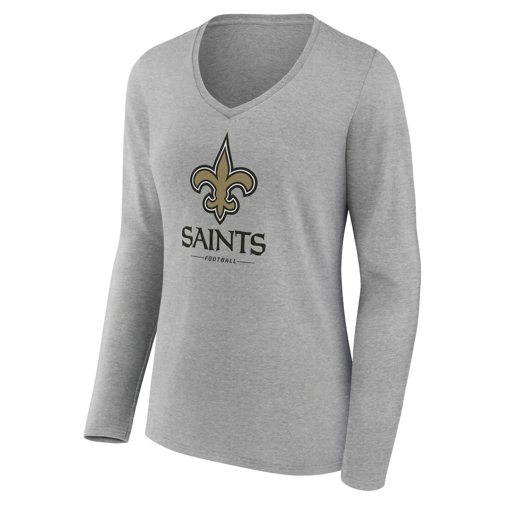 New Orleans Saints Women's Logo Team Lockup Long Sleeve V-Neck T-Shirt | NFL Discount
