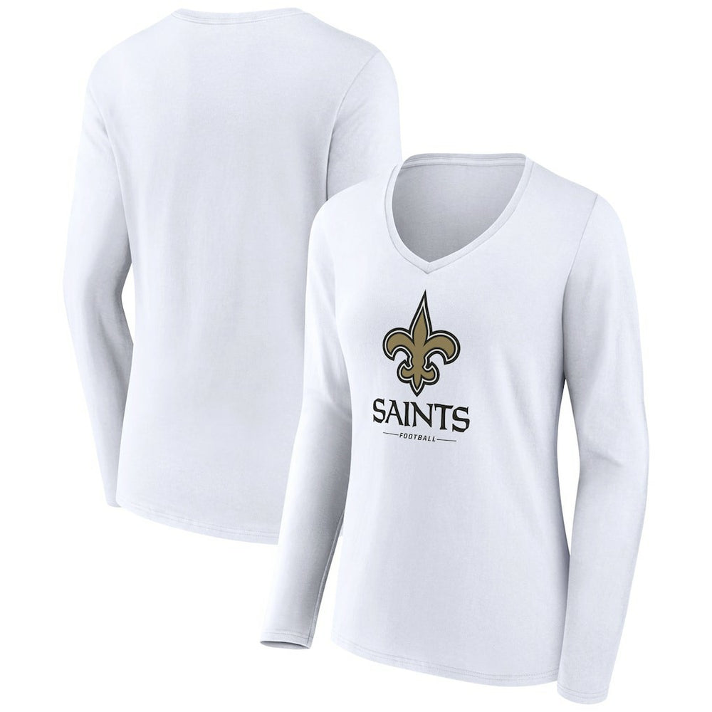 New Orleans Saints Women's Logo Team Lockup Long Sleeve V-Neck T-Shirt | NFL Online