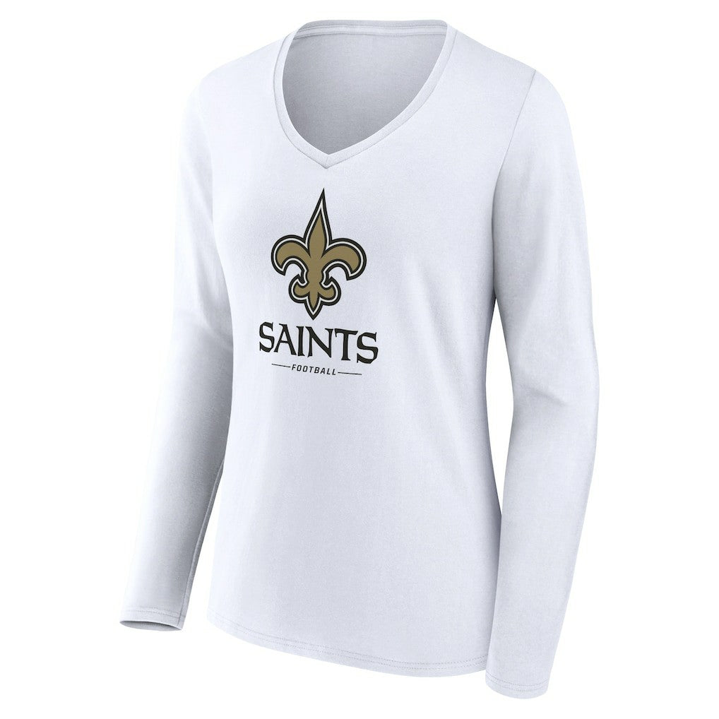 New Orleans Saints Women's Logo Team Lockup Long Sleeve V-Neck T-Shirt | NFL Online