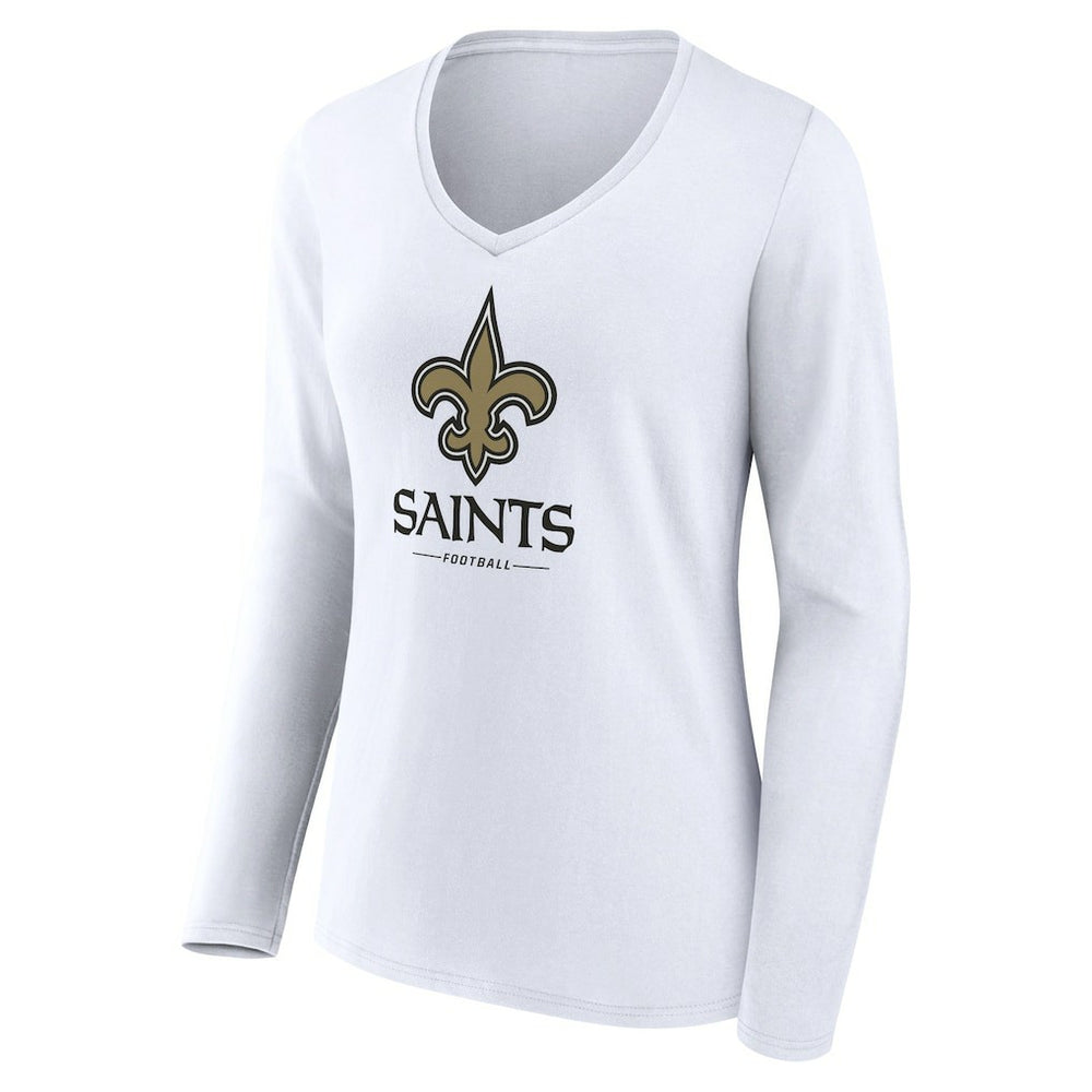 New Orleans Saints Women's Logo Team Lockup Long Sleeve V-Neck T-Shirt | NFL Online