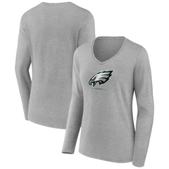 Philadelphia Eagles Women's Logo Team Lockup Long Sleeve V-Neck T-Shirt | NFL Online