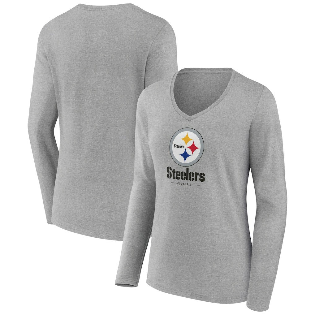 Pittsburgh Steelers Women's Logo Team Lockup Long Sleeve V-Neck T-Shirt | NFL On sale
