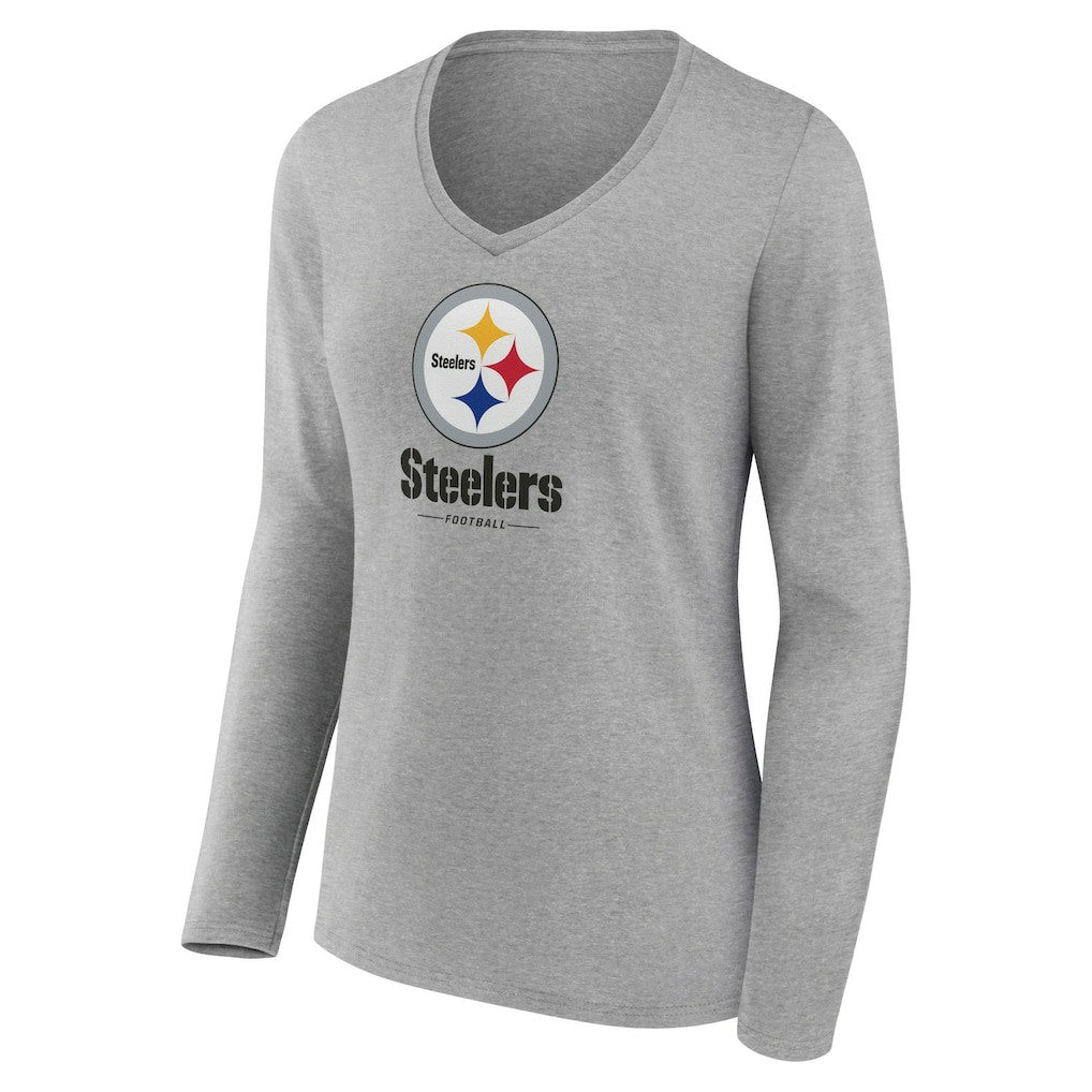 Pittsburgh Steelers Women's Logo Team Lockup Long Sleeve V-Neck T-Shirt | NFL On sale