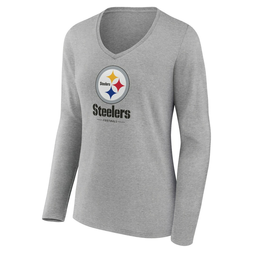 Pittsburgh Steelers Women's Logo Team Lockup Long Sleeve V-Neck T-Shirt | NFL On sale