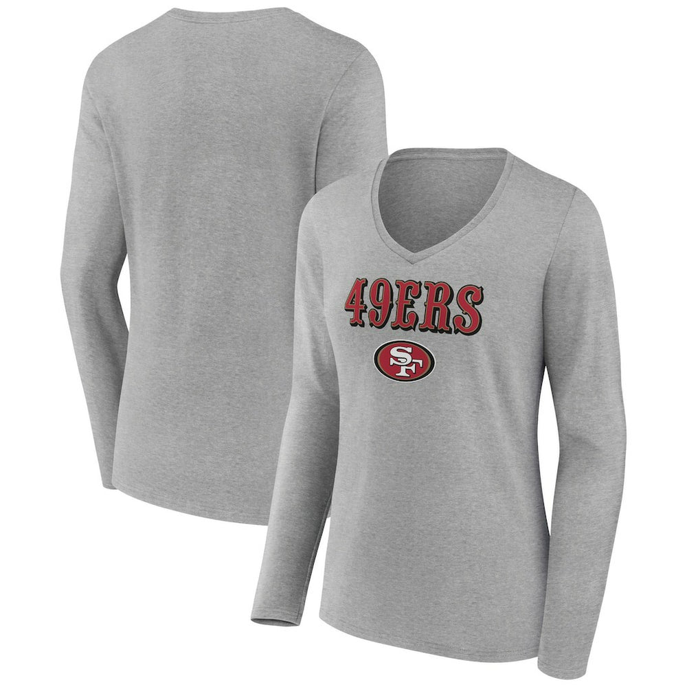 San Francisco 49ers Women's Logo Team Lockup Long Sleeve V-Neck T-Shirt | NFL Hot