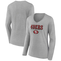 San Francisco 49ers Women's Logo Team Lockup Long Sleeve V-Neck T-Shirt | NFL Hot