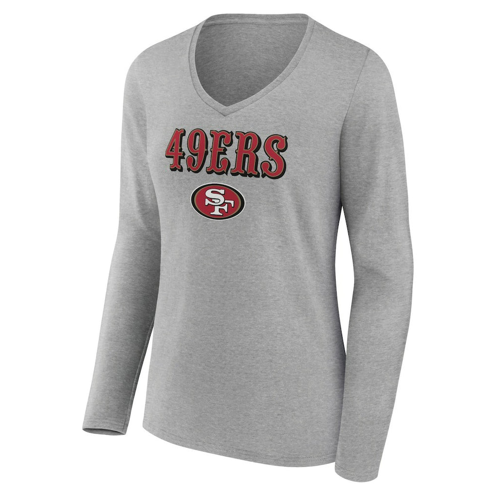 San Francisco 49ers Women's Logo Team Lockup Long Sleeve V-Neck T-Shirt | NFL Hot