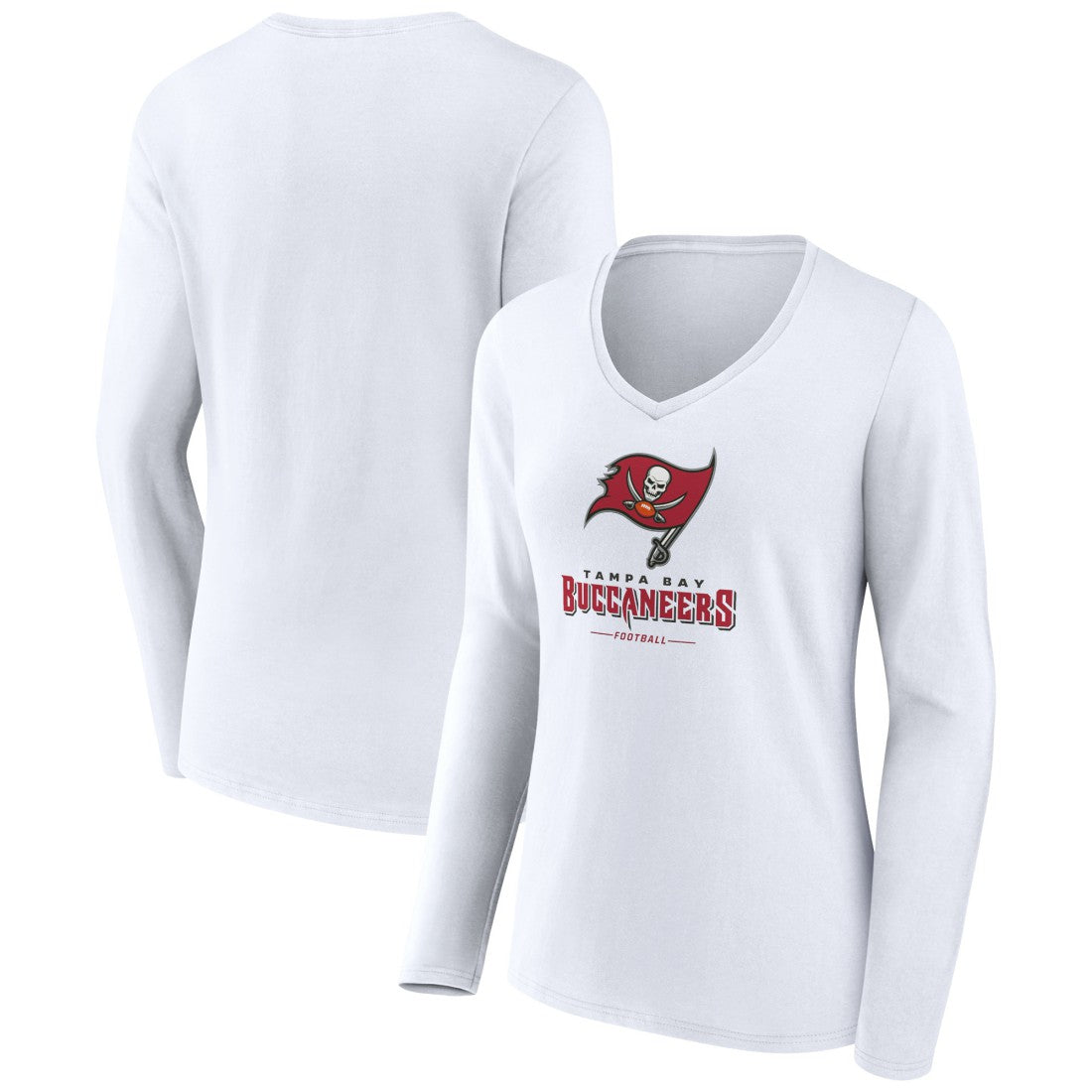 Tampa Bay Buccaneers Women's Logo Team Lockup Long Sleeve V-Neck T-Shirt | NFL Online