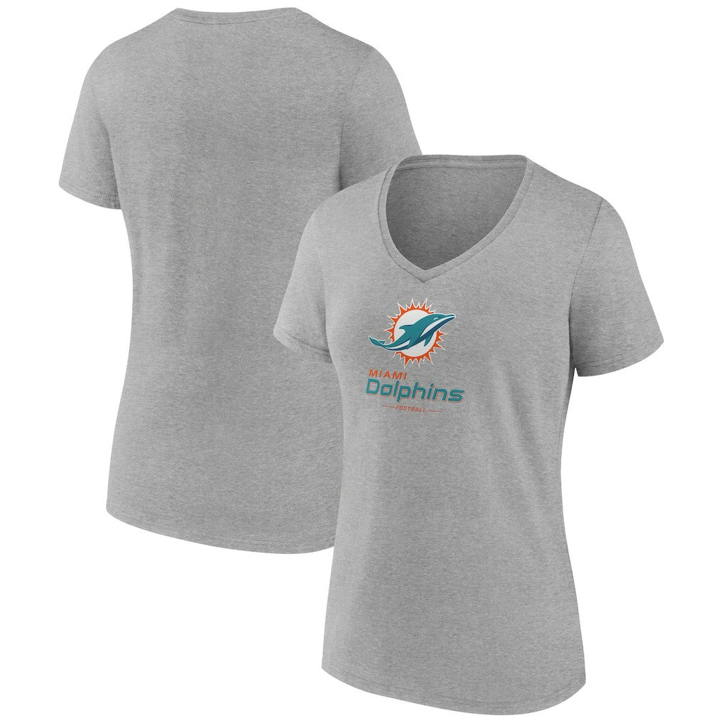 Miami Dolphins Women's Logo Team Lockup V-Neck T-Shirt | NFL New