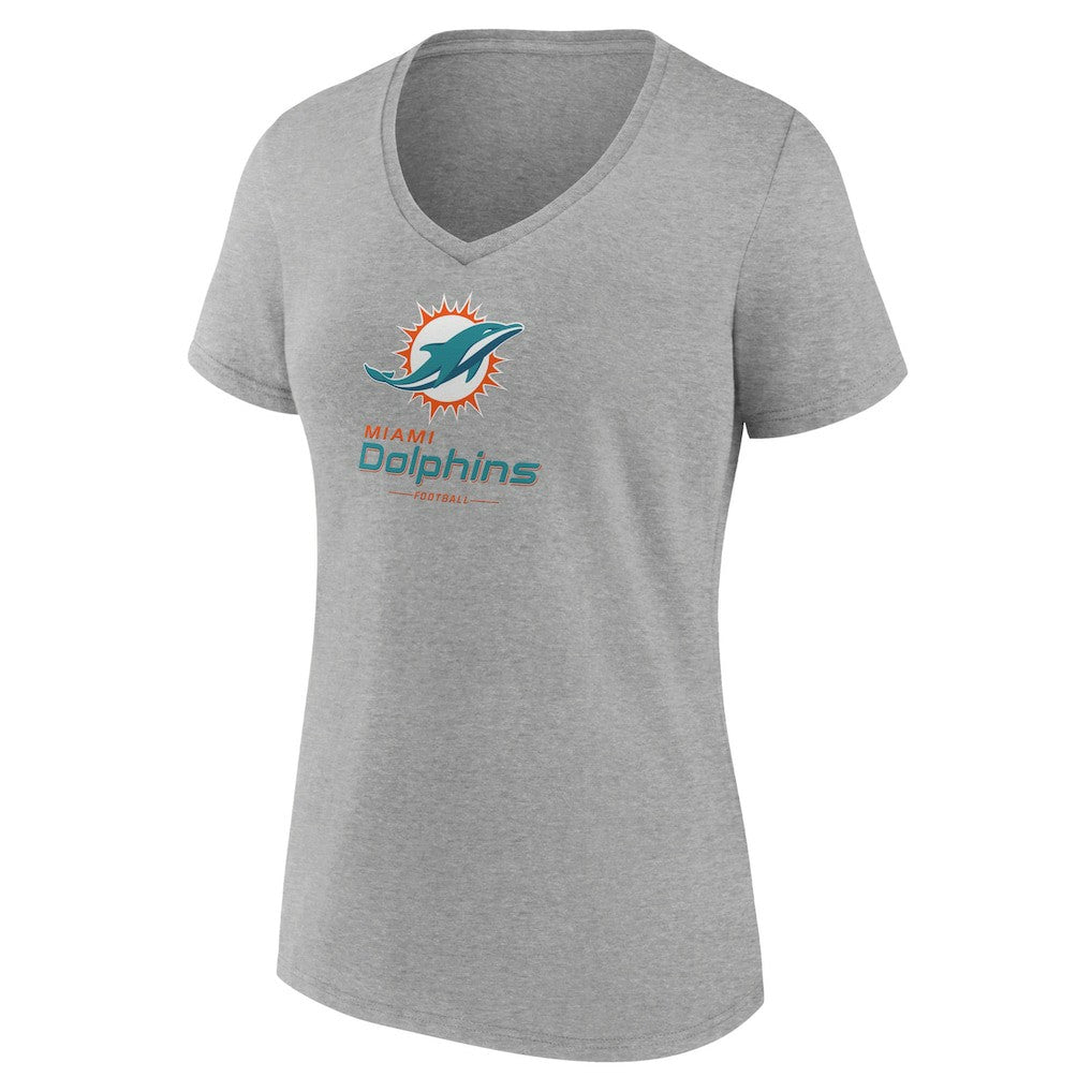 Miami Dolphins Women's Logo Team Lockup V-Neck T-Shirt | NFL New