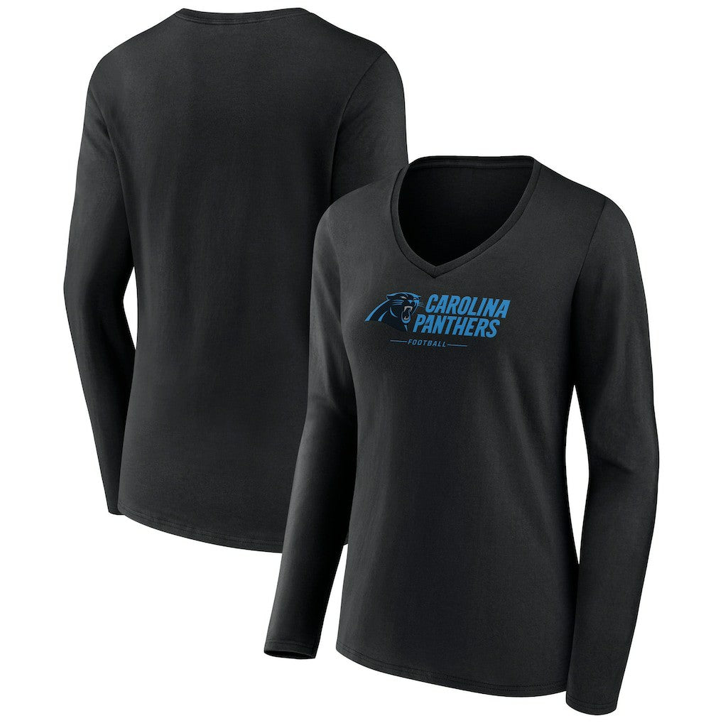 Carolina Panthers Women's Logo Team Lockup Long Sleeve V-Neck T-Shirt | NFL Near me