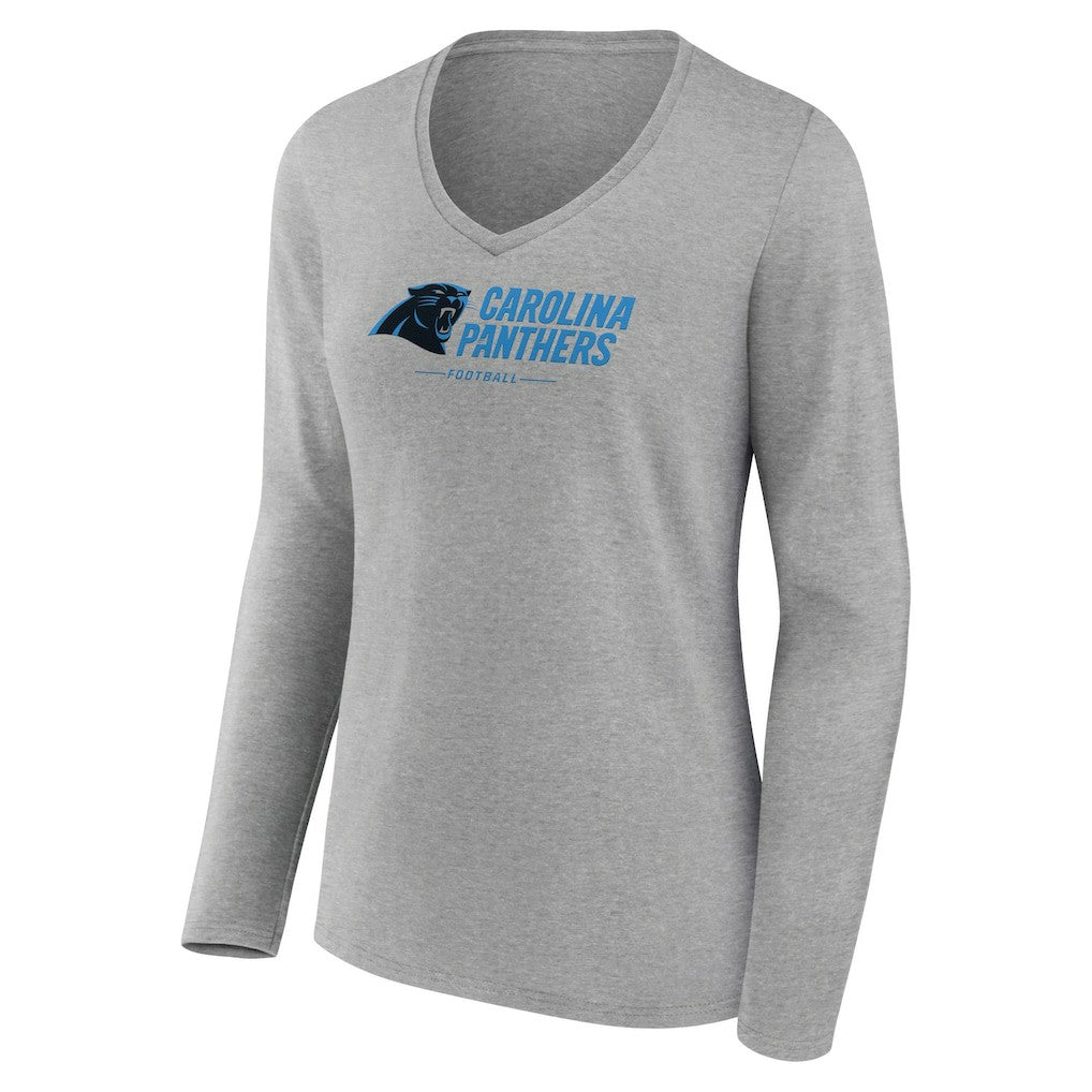 Carolina Panthers Women's Logo Team Lockup Long Sleeve V-Neck T-Shirt | NFL New
