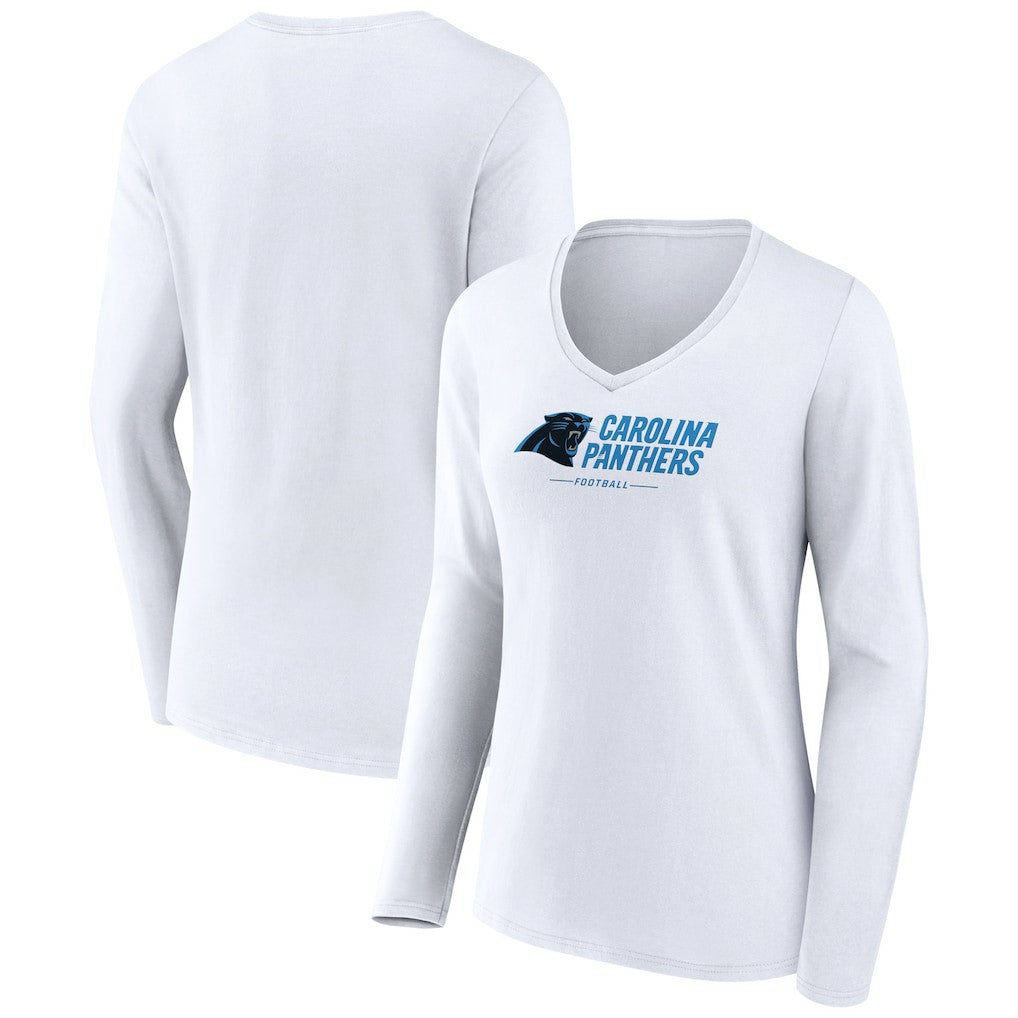 Carolina Panthers Women's Logo Team Lockup Long Sleeve V-Neck T-Shirt | NFL Online