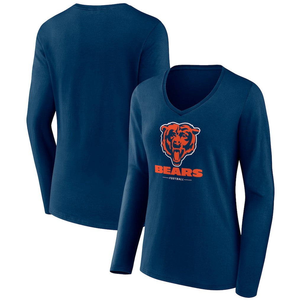 Chicago Bears Women's Logo Team Lockup Long Sleeve V-Neck T-Shirt | NFL Discount