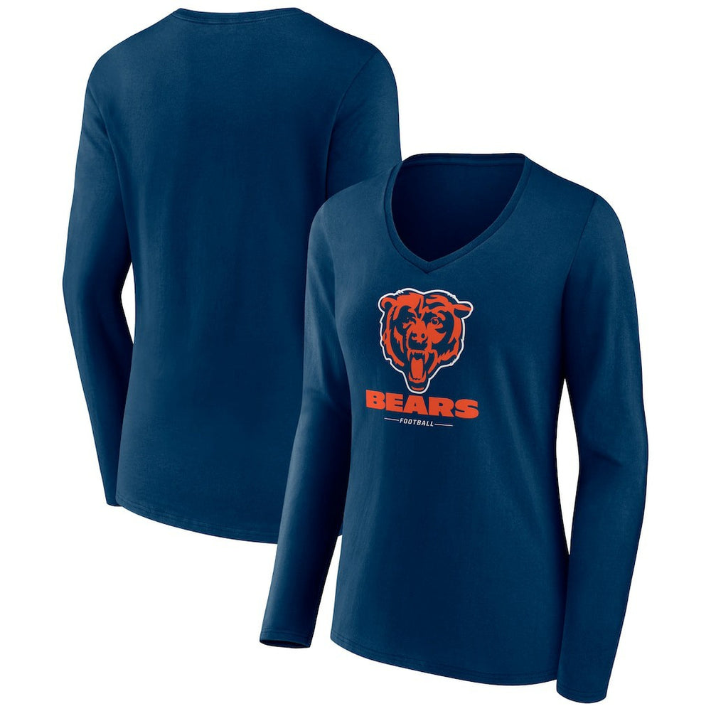 Chicago Bears Women's Logo Team Lockup Long Sleeve V-Neck T-Shirt | NFL Discount