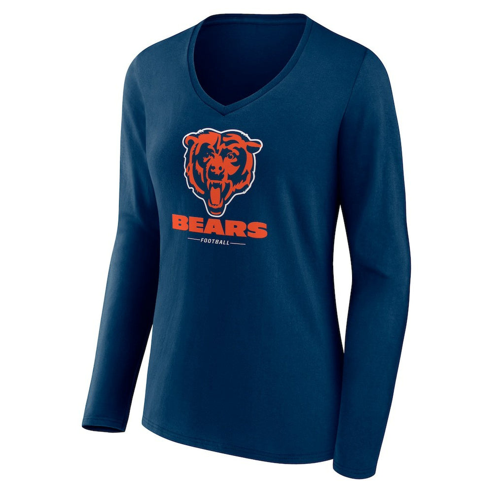 Chicago Bears Women's Logo Team Lockup Long Sleeve V-Neck T-Shirt | NFL Discount
