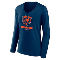 Chicago Bears Women's Logo Team Lockup Long Sleeve V-Neck T-Shirt | NFL Discount