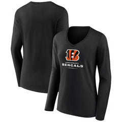 Cincinnati Bengals Women's Logo Team Lockup Long Sleeve V-Neck T-Shirt | NFL Hot