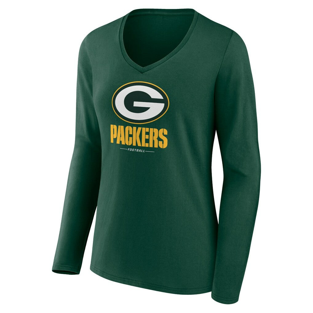 Green Bay Packers Women's Logo Team Lockup Long Sleeve V-Neck T-Shirt | NFL Outlet