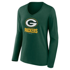 Green Bay Packers Women's Logo Team Lockup Long Sleeve V-Neck T-Shirt | NFL Outlet