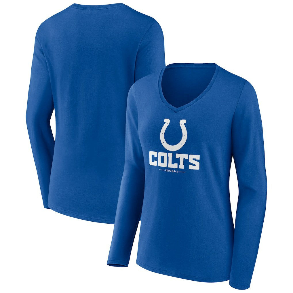 Indianapolis Colts Women's Logo Team Lockup Long Sleeve V-Neck T-Shirt | NFL Sale