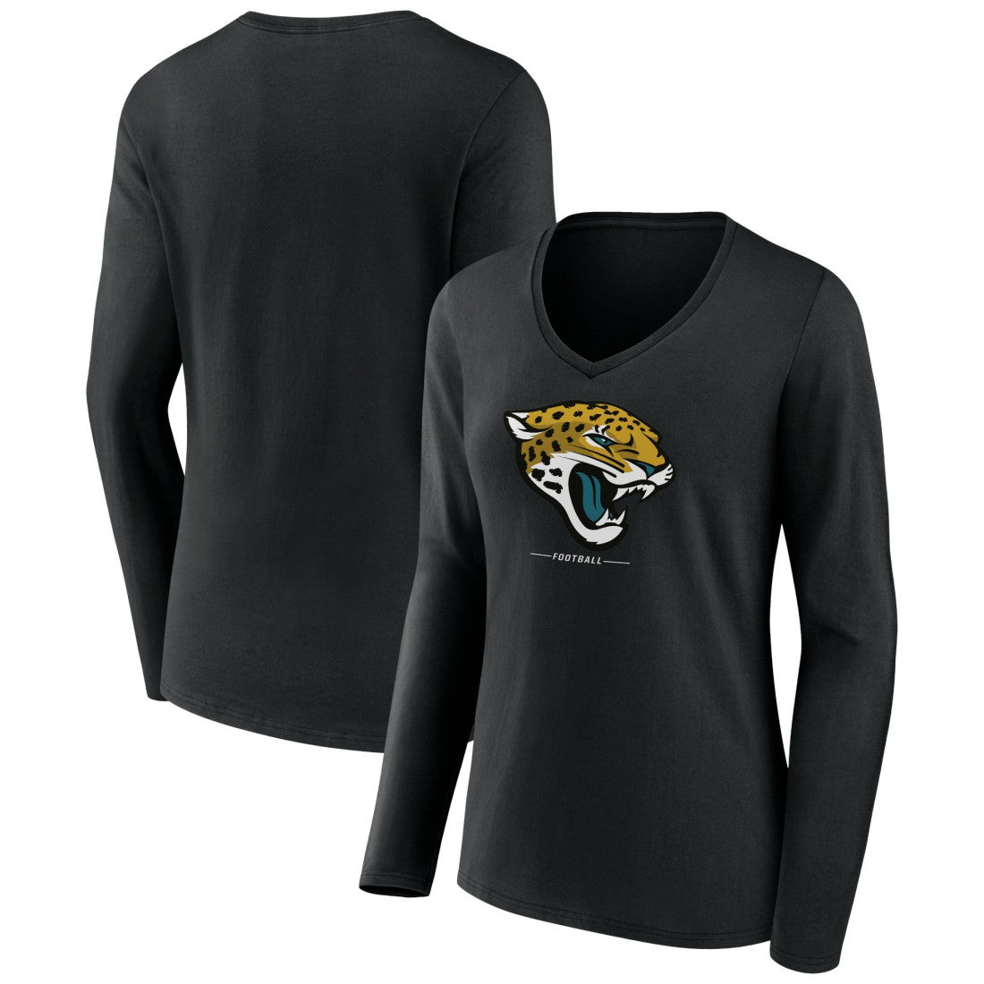 Jacksonville Jaguars Women's Logo Team Lockup Long Sleeve V-Neck T-Shirt | NFL Sale