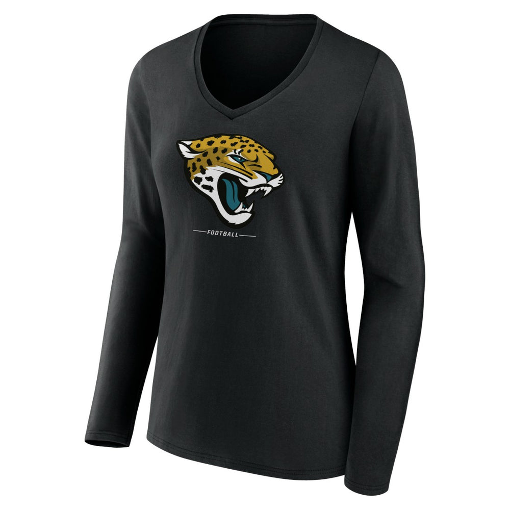Jacksonville Jaguars Women's Logo Team Lockup Long Sleeve V-Neck T-Shirt | NFL Sale