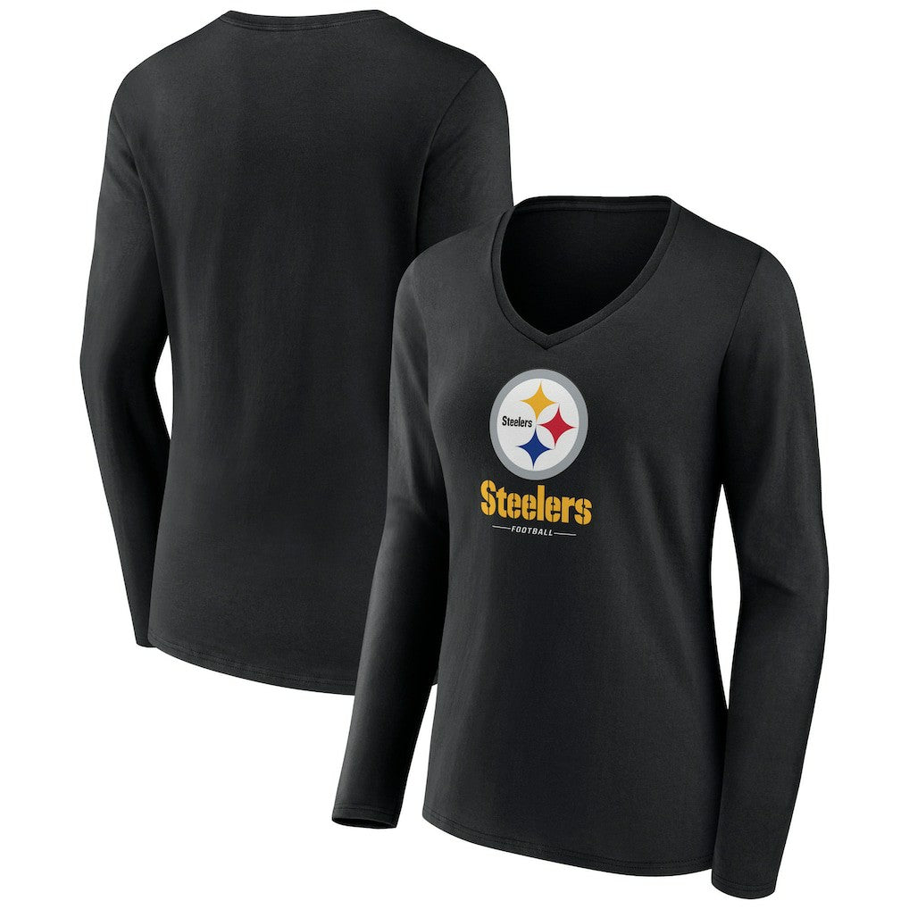 Pittsburgh Steelers Women's Logo Team Lockup Long Sleeve V-Neck T-Shirt | NFL US