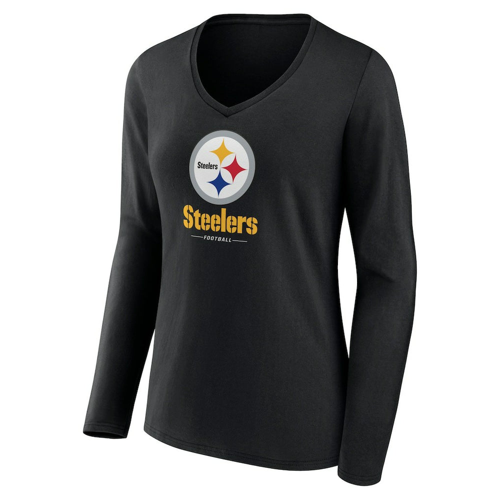 Pittsburgh Steelers Women's Logo Team Lockup Long Sleeve V-Neck T-Shirt | NFL US
