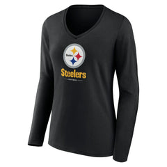 Pittsburgh Steelers Women's Logo Team Lockup Long Sleeve V-Neck T-Shirt | NFL US