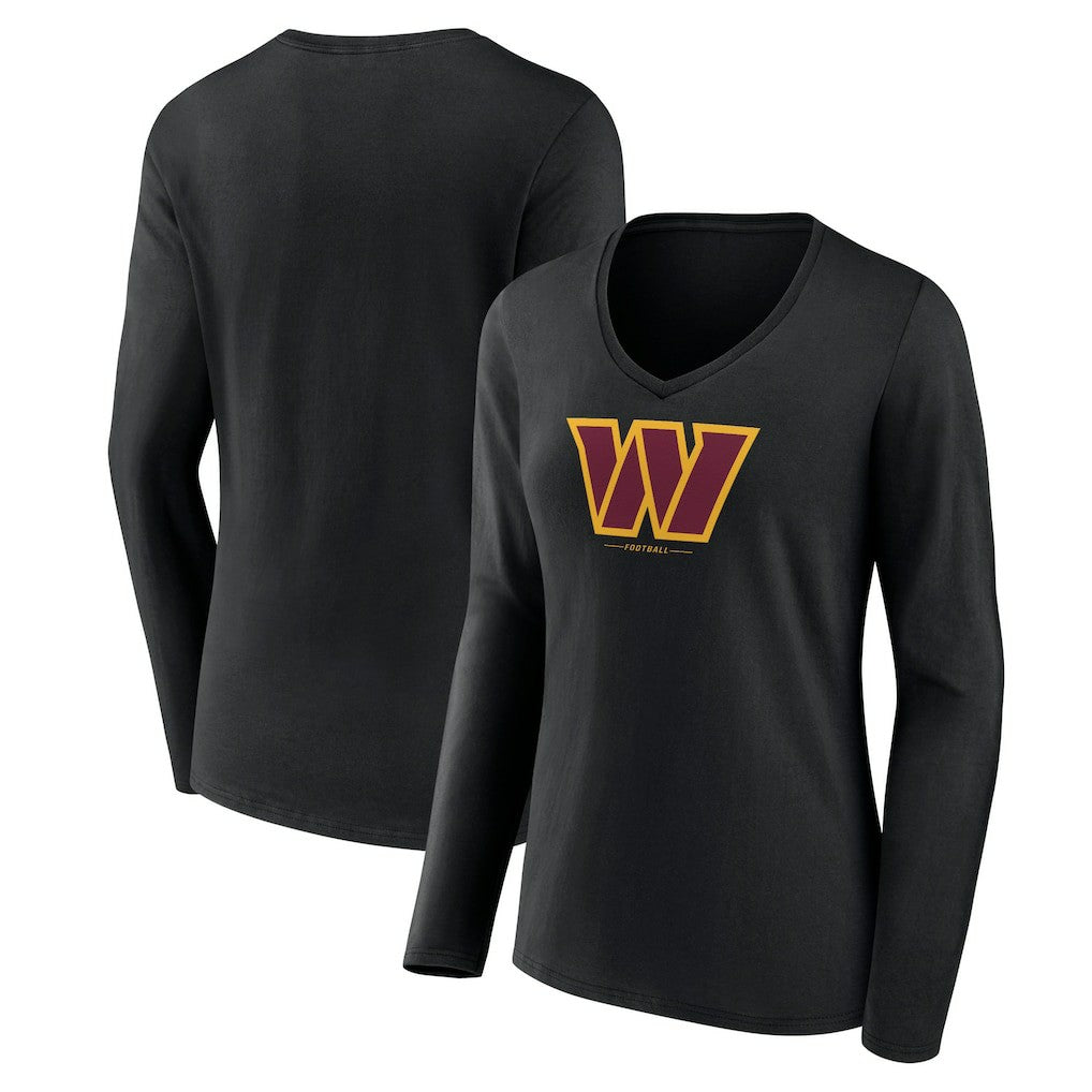 Washington Commanders Women's Logo Team Lockup Long Sleeve V-Neck T-Shirt | NFL Online