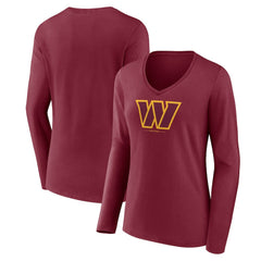 Washington Commanders Women's Logo Team Lockup Long Sleeve V-Neck T-Shirt | NFL Online