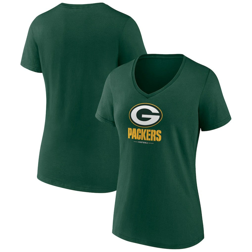 Green Bay Packers Women's Logo Team Lockup V-Neck T-Shirt | NFL Online
