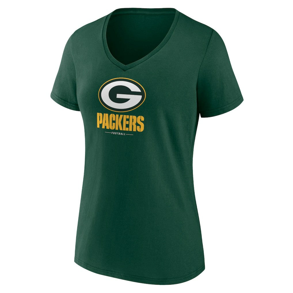 Green Bay Packers Women's Logo Team Lockup V-Neck T-Shirt | NFL Online