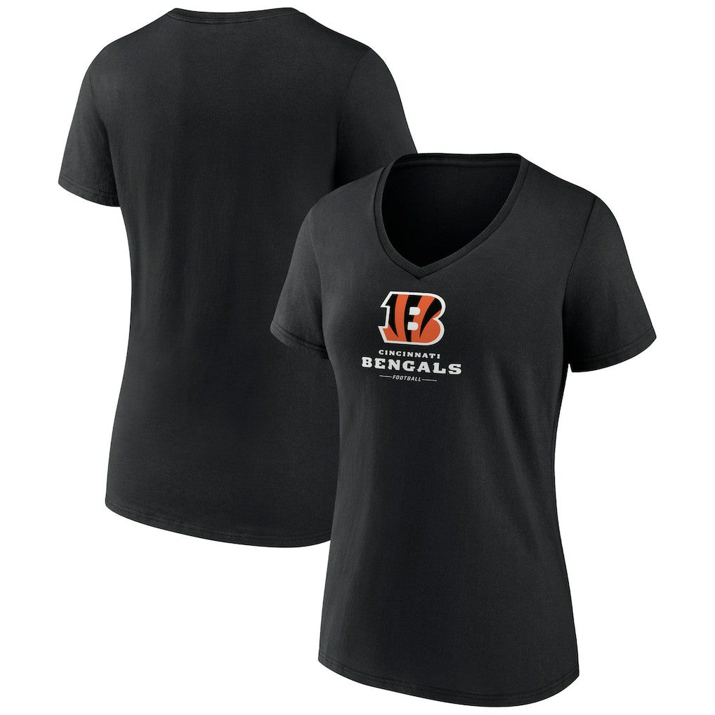 Cincinnati Bengals Women's Logo Team Lockup V-Neck T-Shirt | NFL Hot