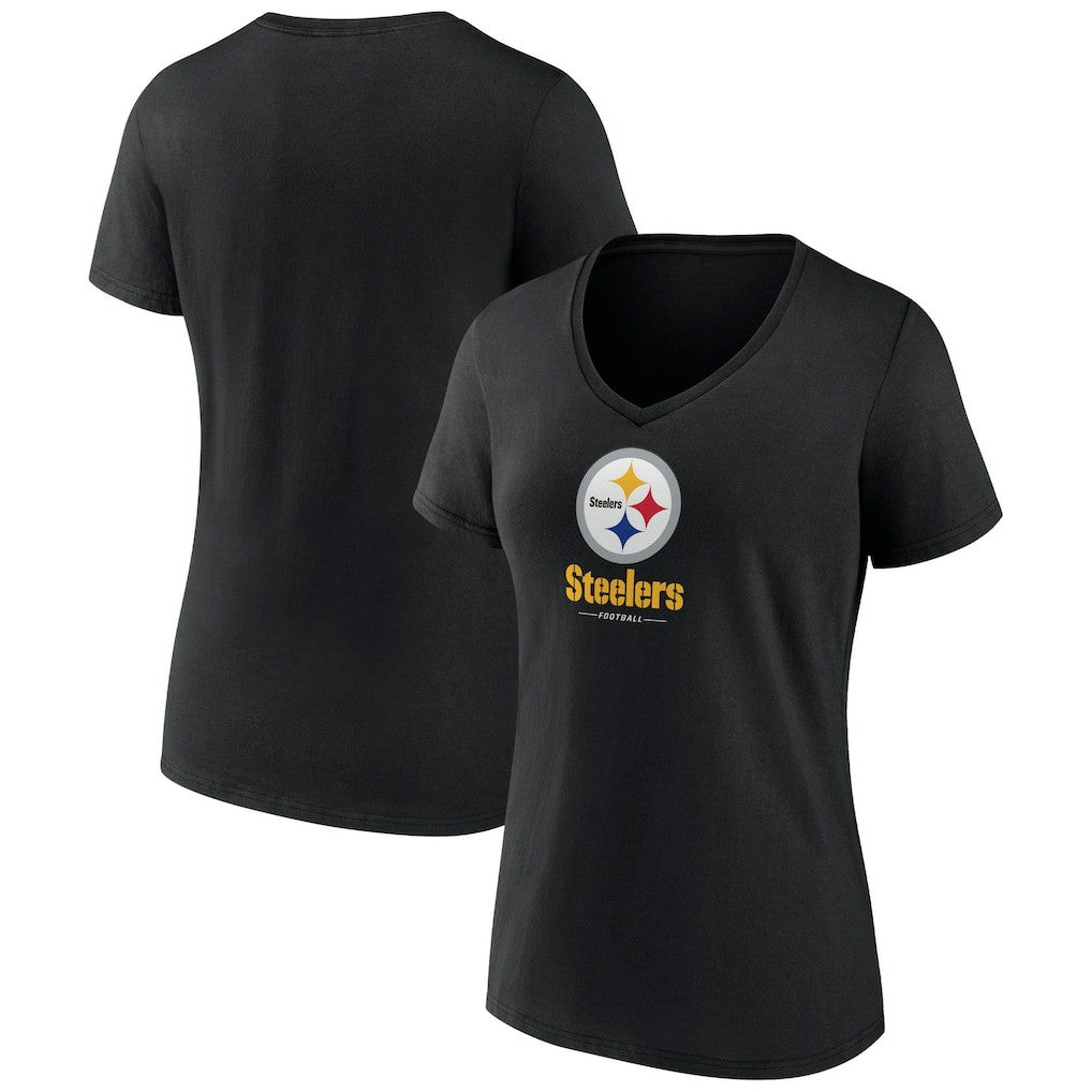 Pittsburgh Steelers Women's Logo Team Lockup V-Neck T-Shirt | NFL New