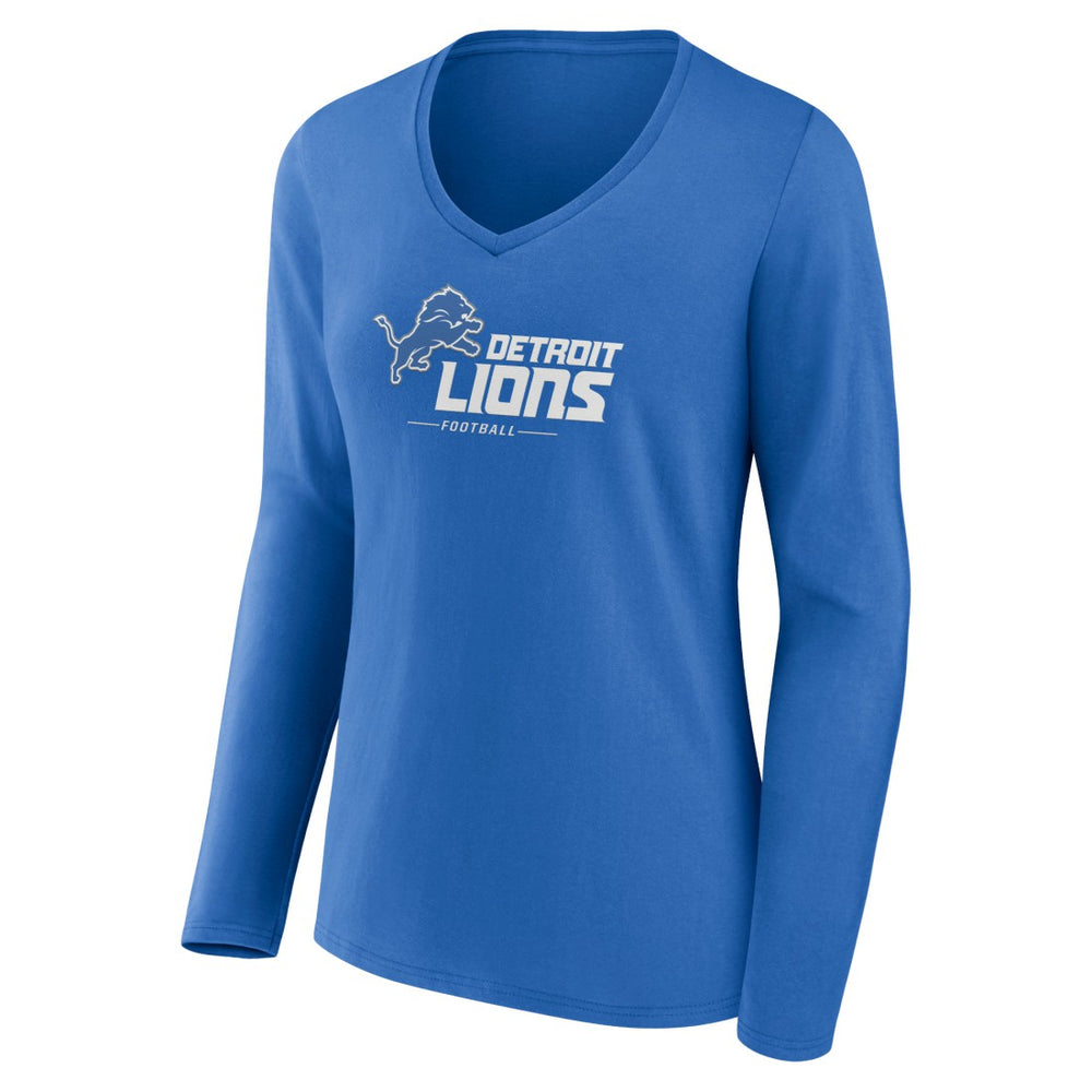 Detroit Lions Women's Logo Team Lockup Long Sleeve V-Neck T-Shirt | NFL New