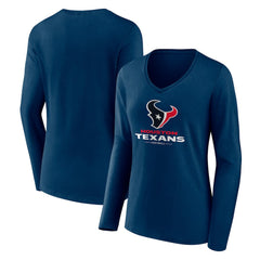 Houston Texans Women's Logo Team Lockup Long Sleeve V-Neck T-Shirt | NFL Hot