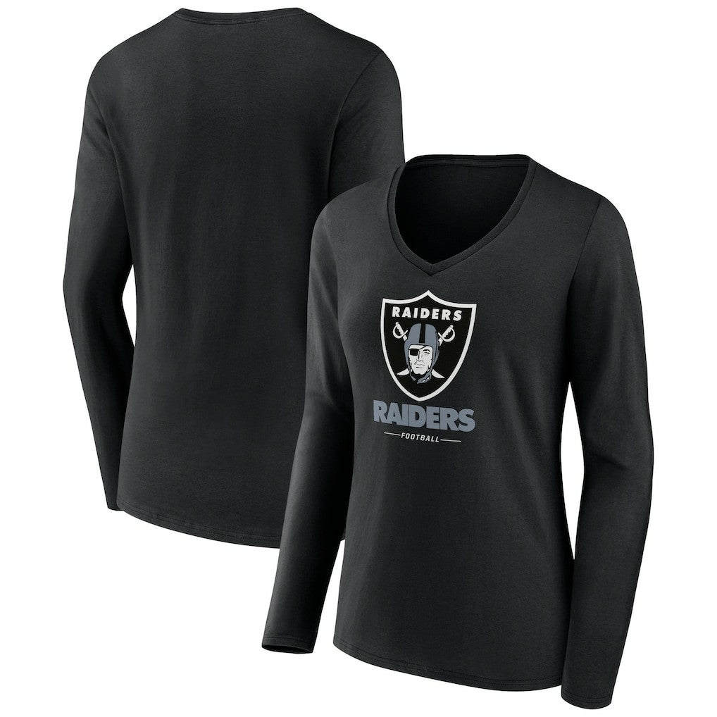 Las Vegas Raiders Women's Logo Team Lockup Long Sleeve V-Neck T-Shirt | NFL New